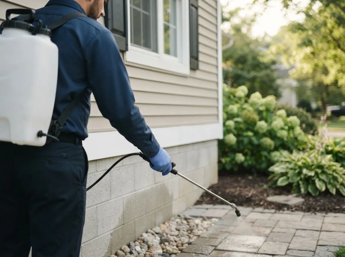 Pest control technician inspecting a home in Junction, IL